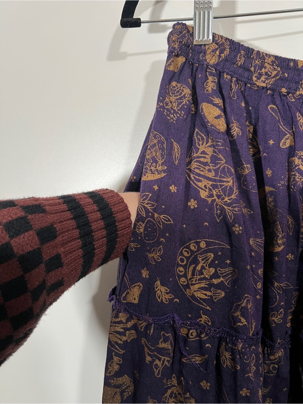 Tiered Skirt Mushroom Celestial Witchy in Purple Gold Pockets Large Flowy Cotton - Picture 6 of 10